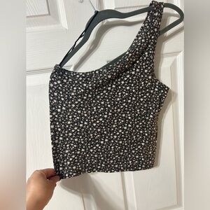 American Eagle Top Womens Medium One Shoulder Crop Tank Floral Sleeveless Knit